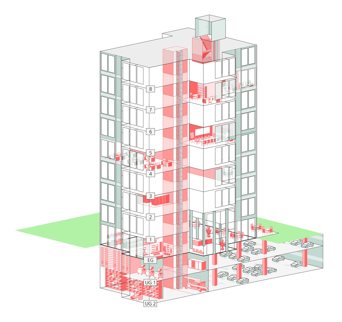 Protected areas for office and administration buildings