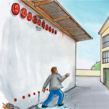 Drawing of the problems with water-powered alarm bells